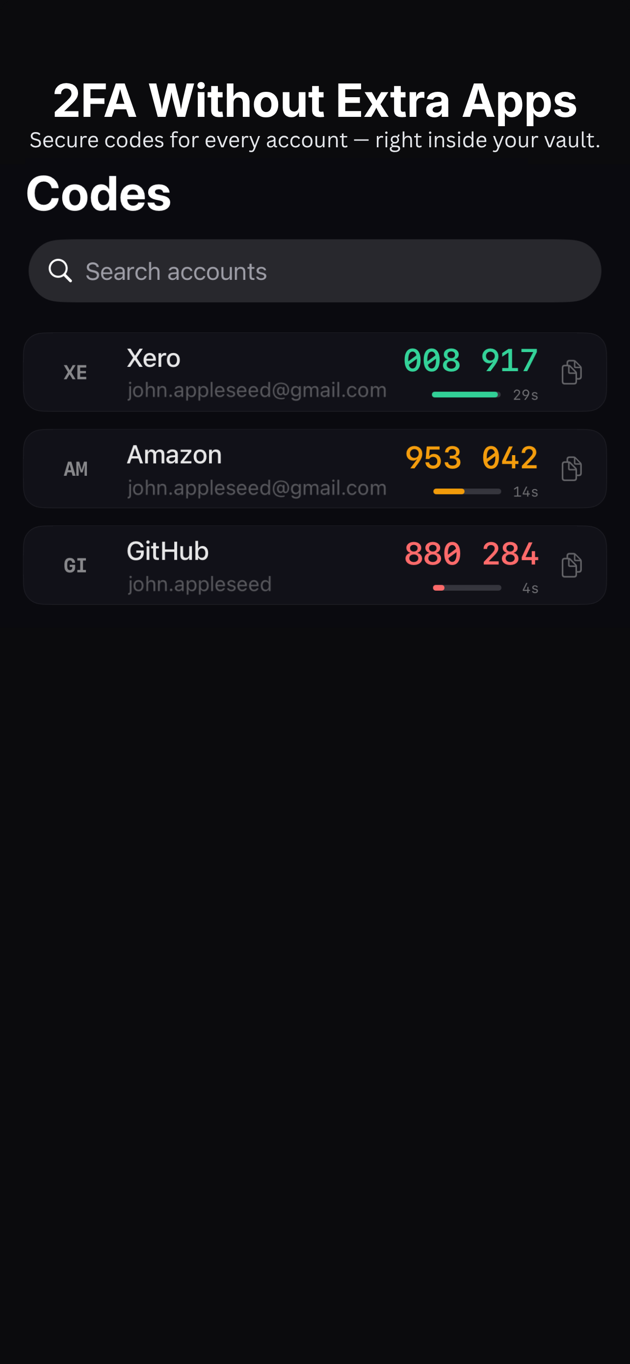 Krypt built-in 2FA codes