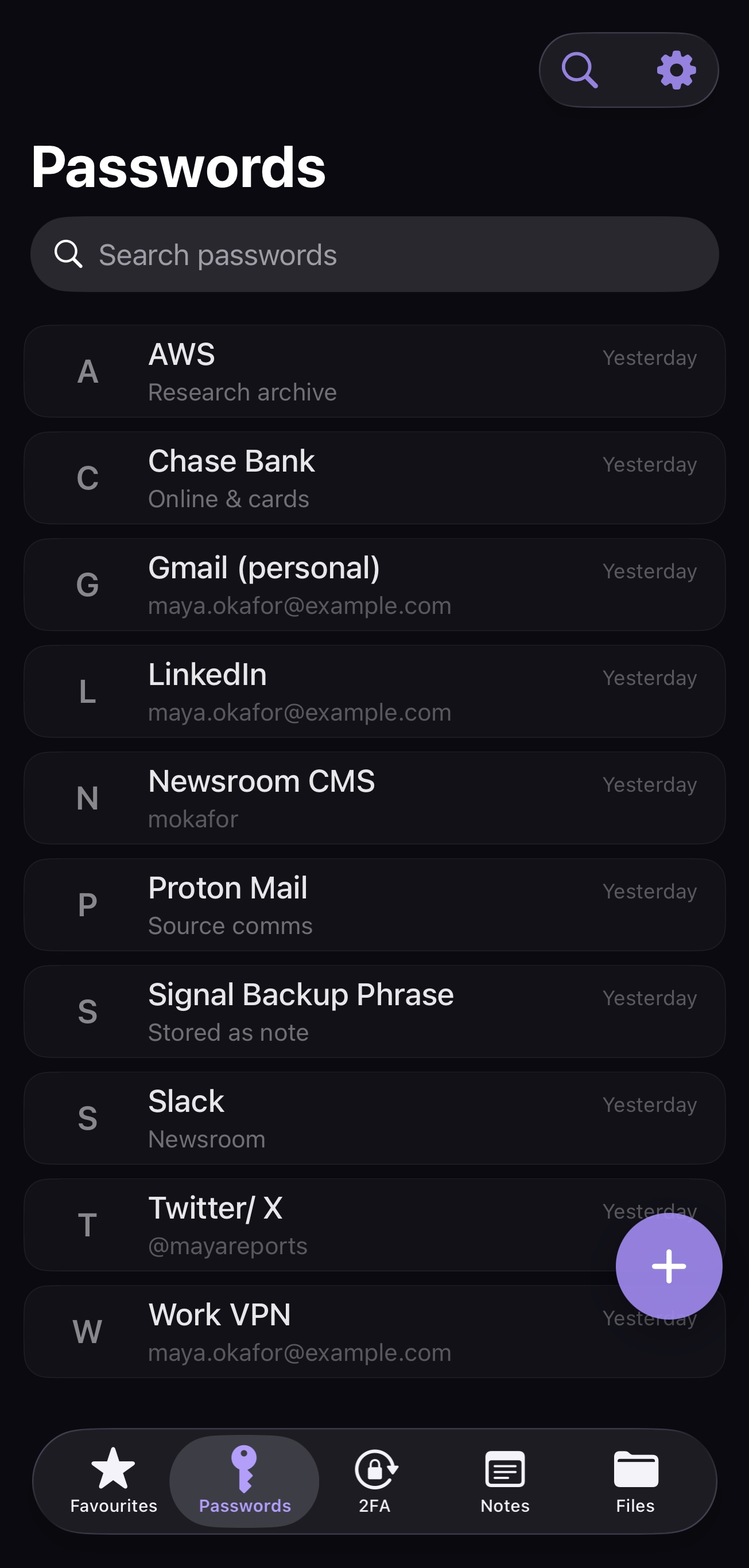 Real vault — passwords